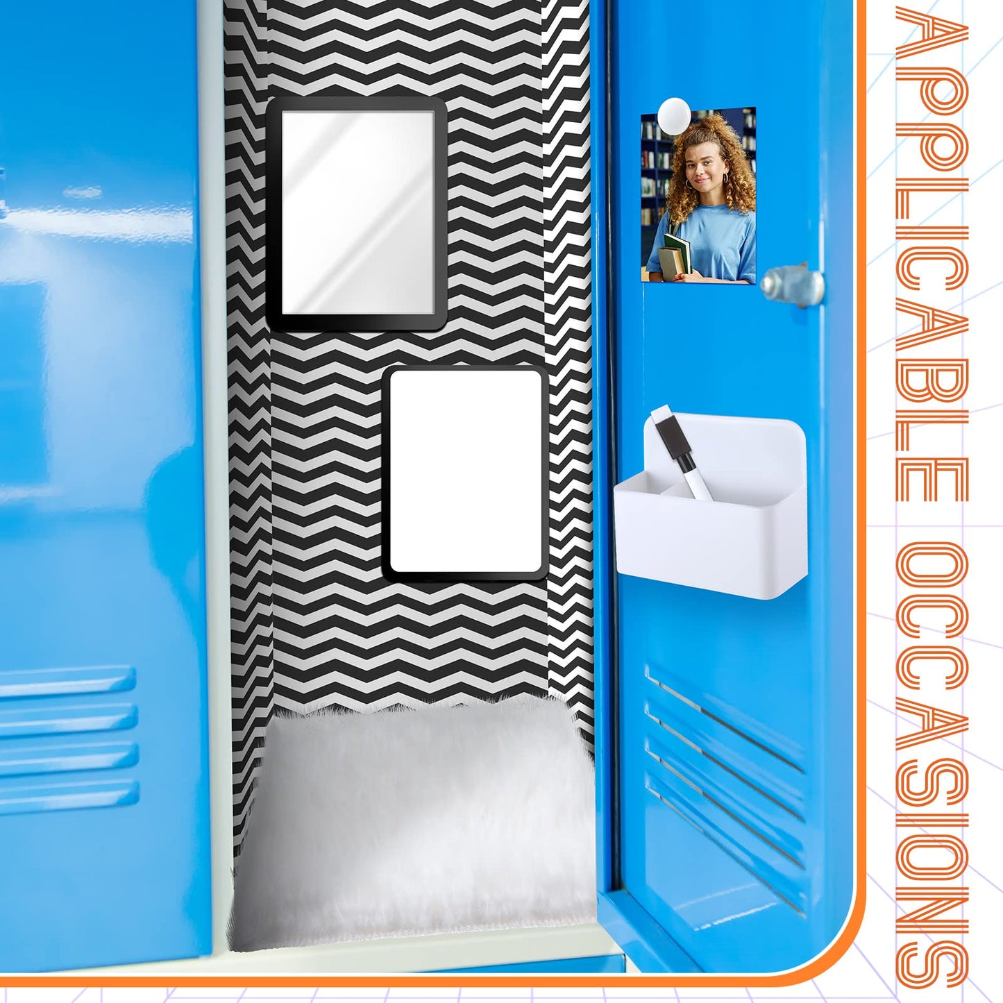 8 Pcs Locker Accessories Kit Back to School Essentials Include Magnetic Locker Wallpaper Mirror Carpet Storage Case Whiteboard with Dry Erase Marker Organizer Supplies for Girls Students School Office