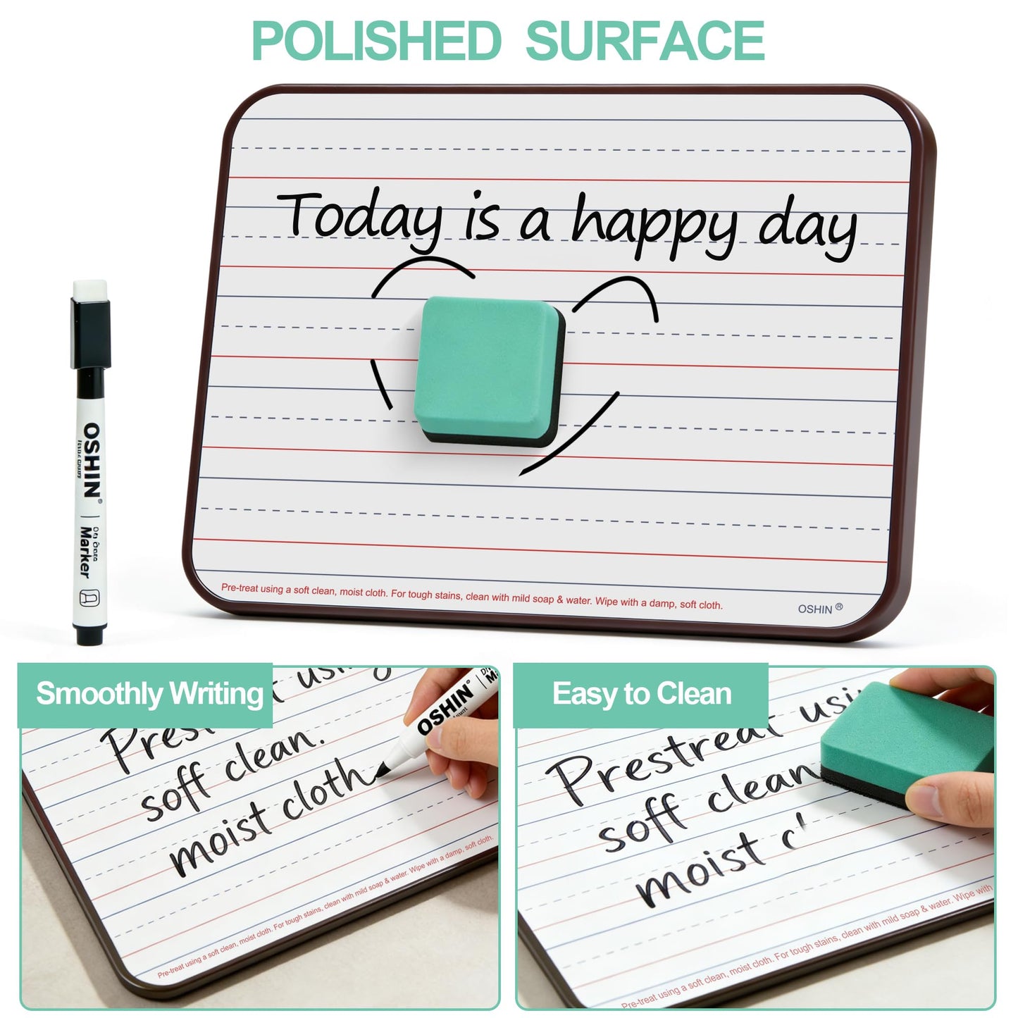 6 Pack Small White Boards, 9"x12" Double Sided Magnetic Dry Erase Boards Personal Handheld Whiteboards with Lines for Kids, Students, Teacher School, Include 6 Markers, 6 Erasers, 6X52 Pcs Letters