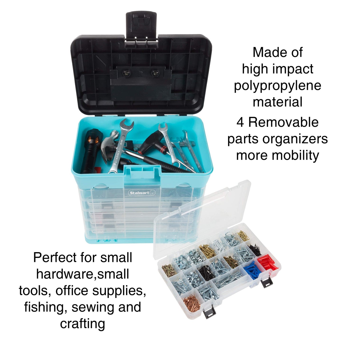 Storage and Tool Box-Durable Organizer Utility Box-4 Drawers 19 Compartments Each for Hard