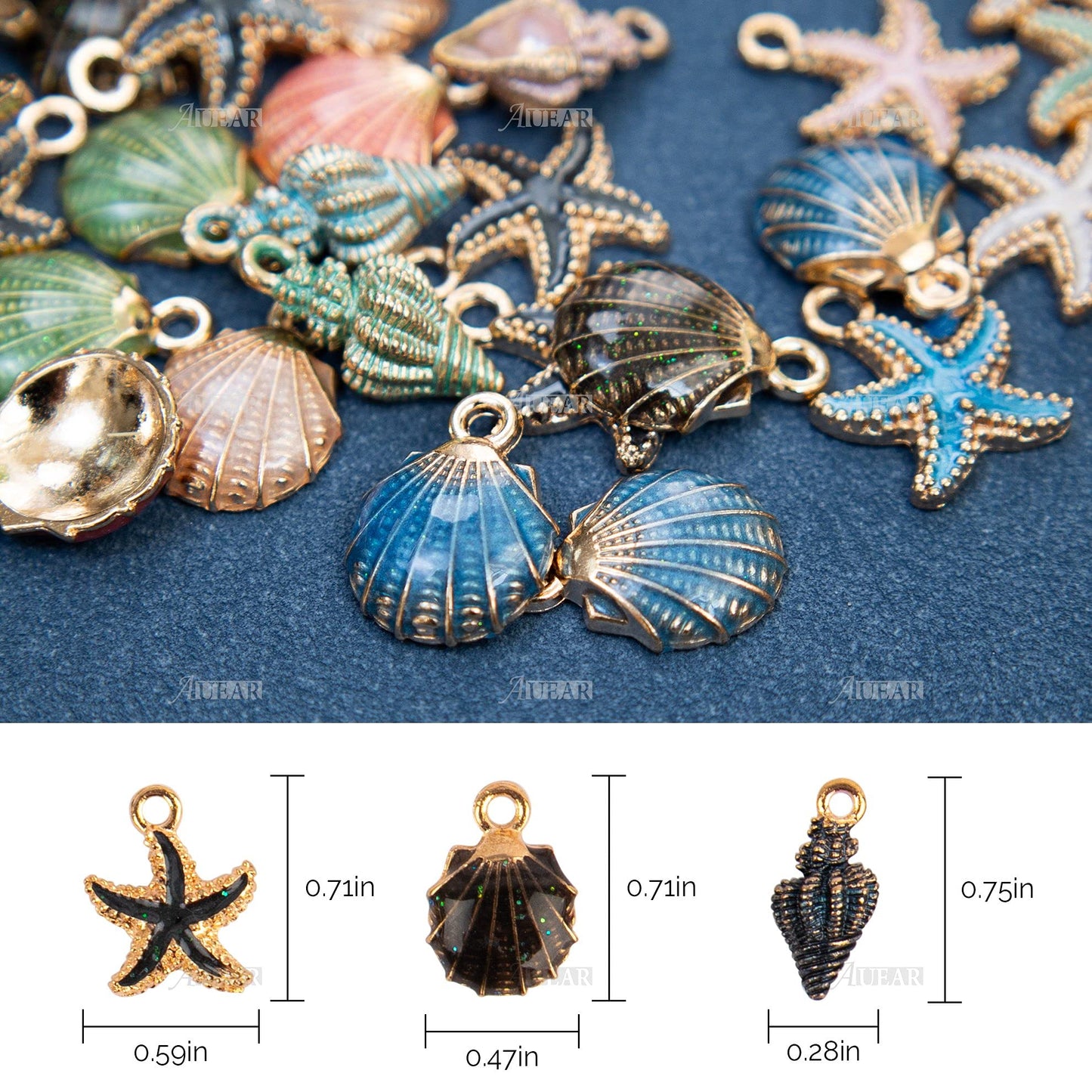 AUEAR, 60 Pack Ocean Starfish Conch Seashell Enamel Charms Pendants for DIY Jewelry Making (Ocean Style 1)