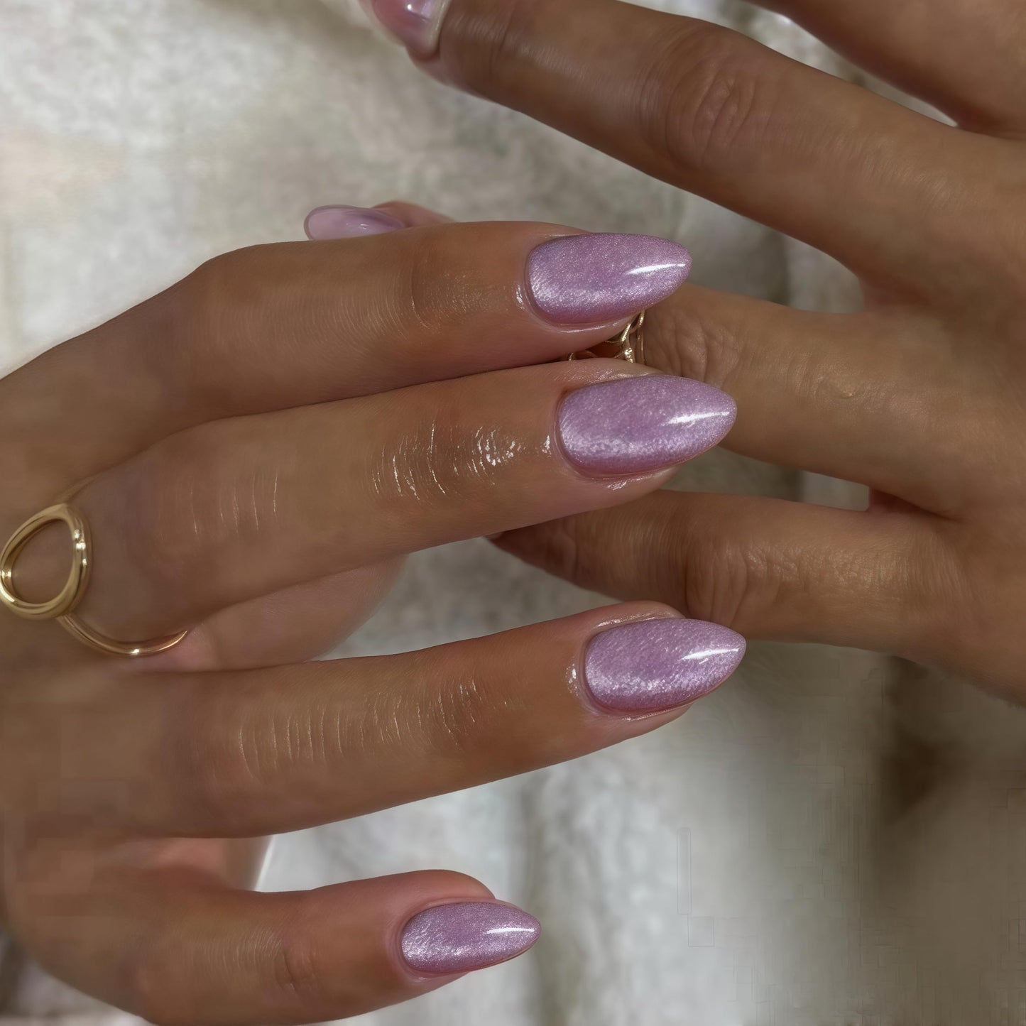 SXVME Cat Eye Light Purple Press On Nails Short Almond Shaped - 30 Pcs Stiletto Short Fake Nails Acrylic Press ons Natural Thick Gel Opaque Glitter Glue on Nails for Women