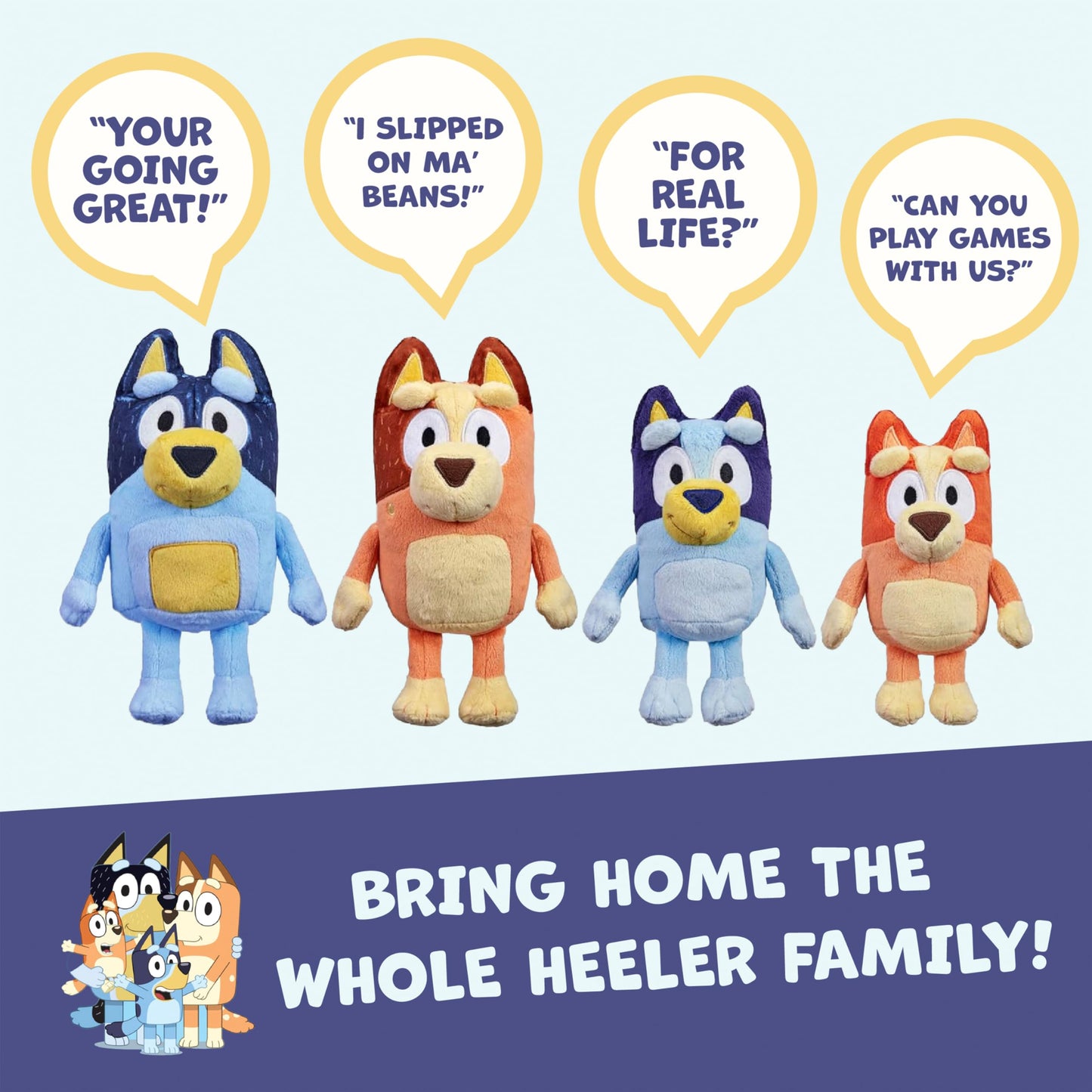 Bluey Sound Effects Talking Bingo Plush Toy, 13” Soft Bingo Toy, Interactive Stuffed Animal with 9 Different Phrases, Musical Toys for Kids