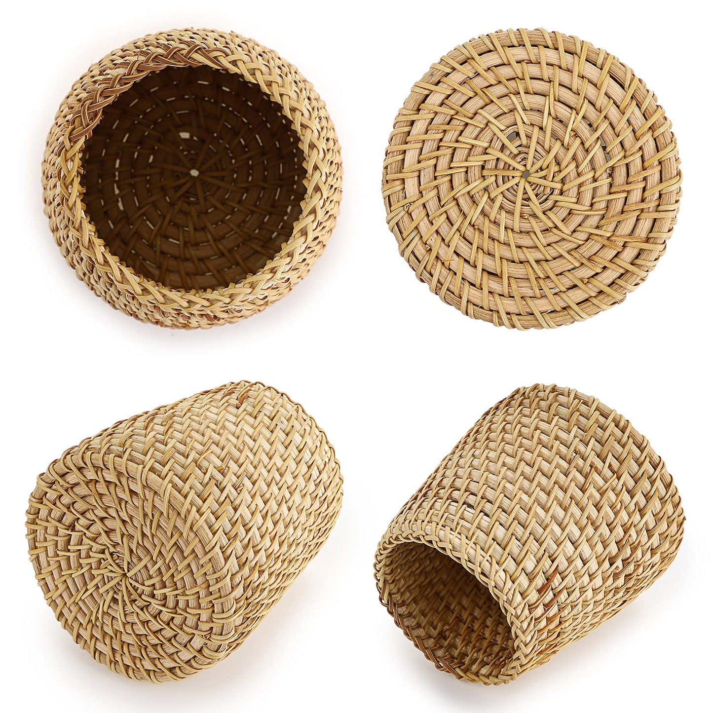 BTSKY Rattan Pen Cup, Handmade Desk Pencil Holders Makeup Brush Holder Multi-Functional Woven Basket Office&Home Desktop Organizer(Cone)