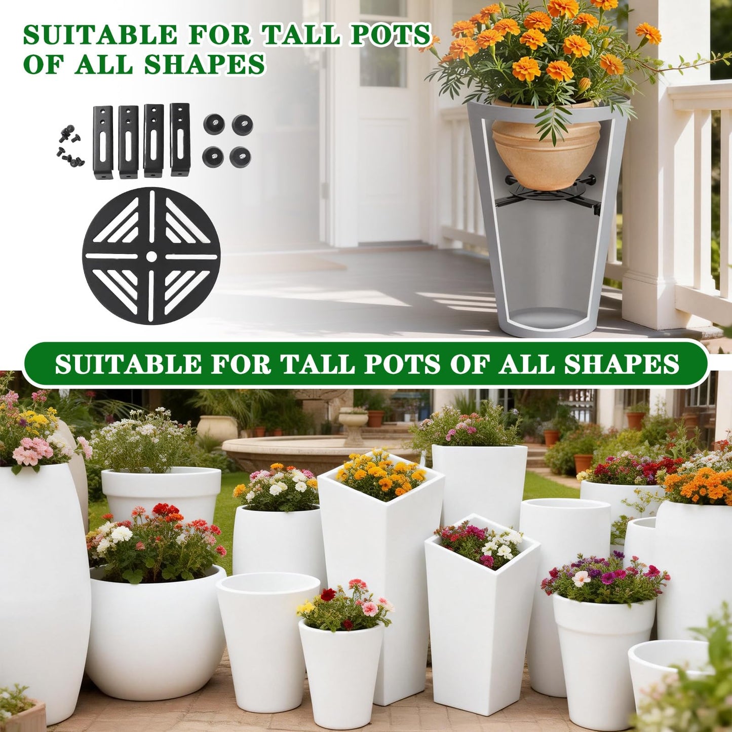 Adjustable Plant Risers for Inside Pots-100lb Heavy Duty Metal Plant Riser with Rubber Feet, Easy Assembly, Fits Round/Square/Tapered Pots, Indoor Outdoor Use (Adjustable Size Range:10-14"- 2Pack)