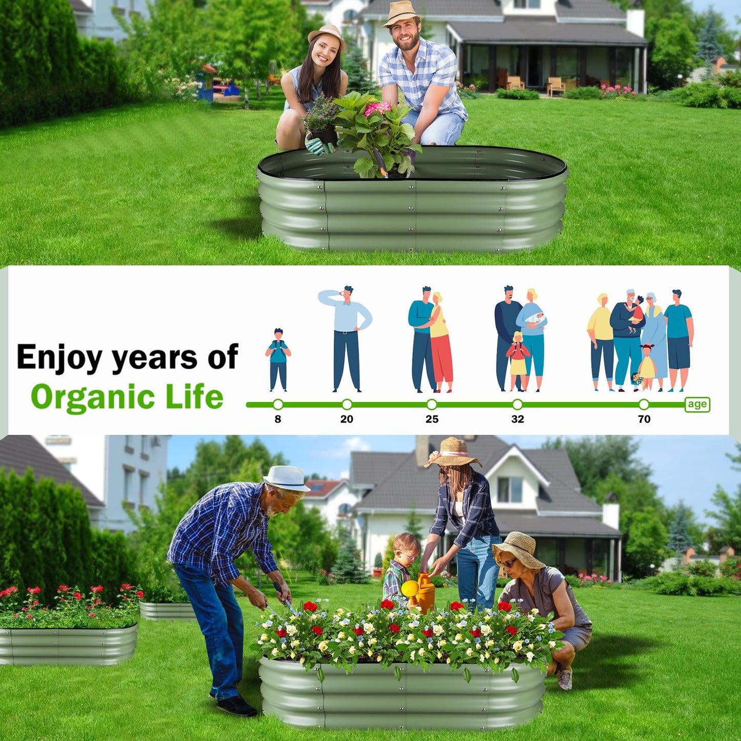 Angooni Olive Green 4x2x0.9ft Raised Garden Bed, Deep Metal Garden Bed, Large Galvanized Raised Garden Beds Outdoor, Raised Planter Box Kit for Vegetables, Flowers, Fruits