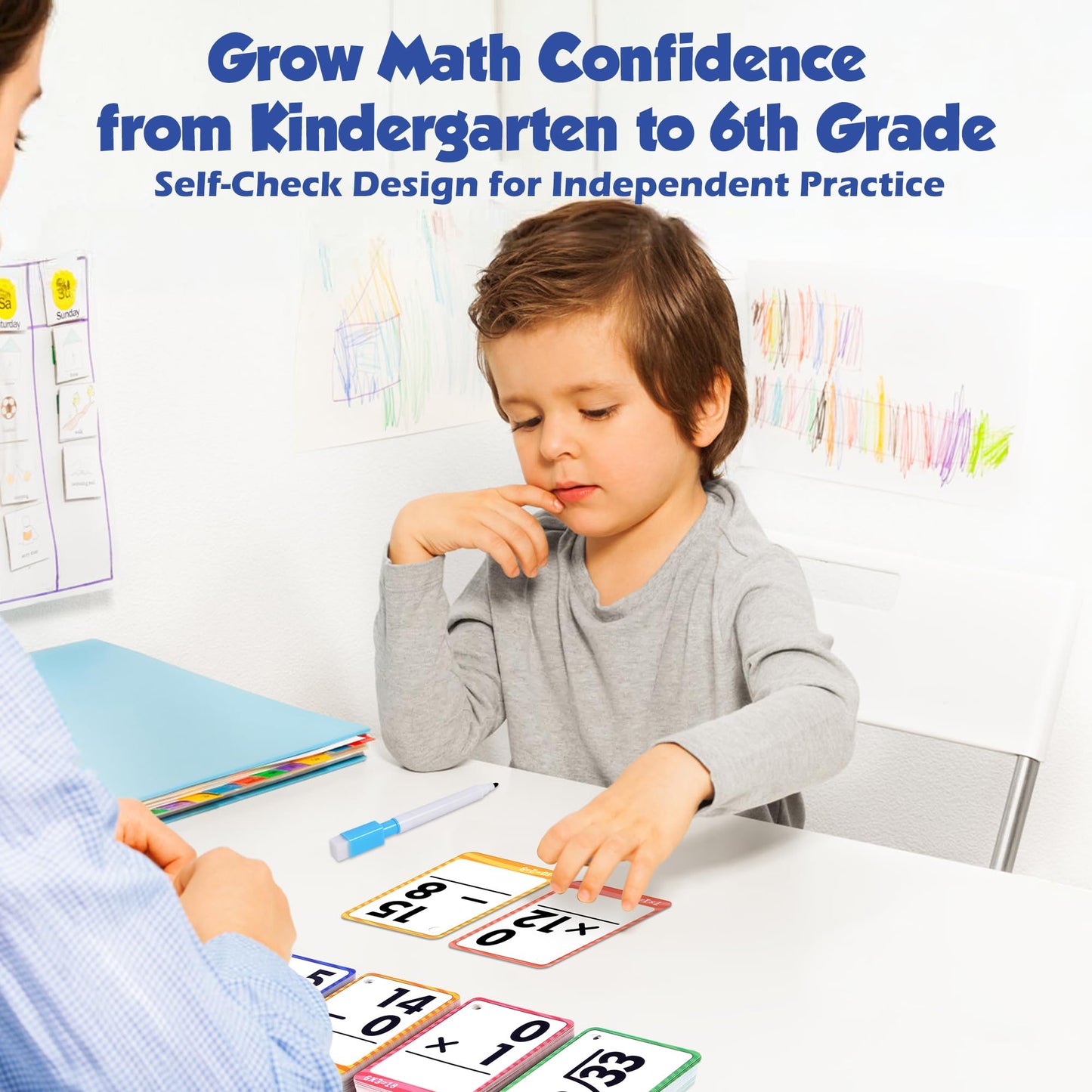 Gotoofun Multi Math Flash Cards, Addition, Subtraction, Multiplication & Division, Write & Wipe with Markers, Self - Checking Flashcards for Kids Grades 1-5 & Homeschool