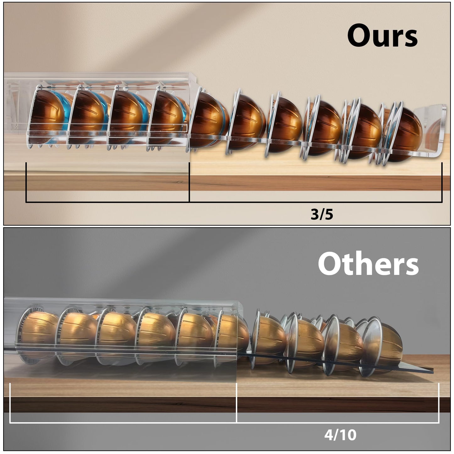 Clear Acrylic Coffee Pod Drawer for Nespresso Vertuo 40 Pod Double Sided Pull Out Organizer