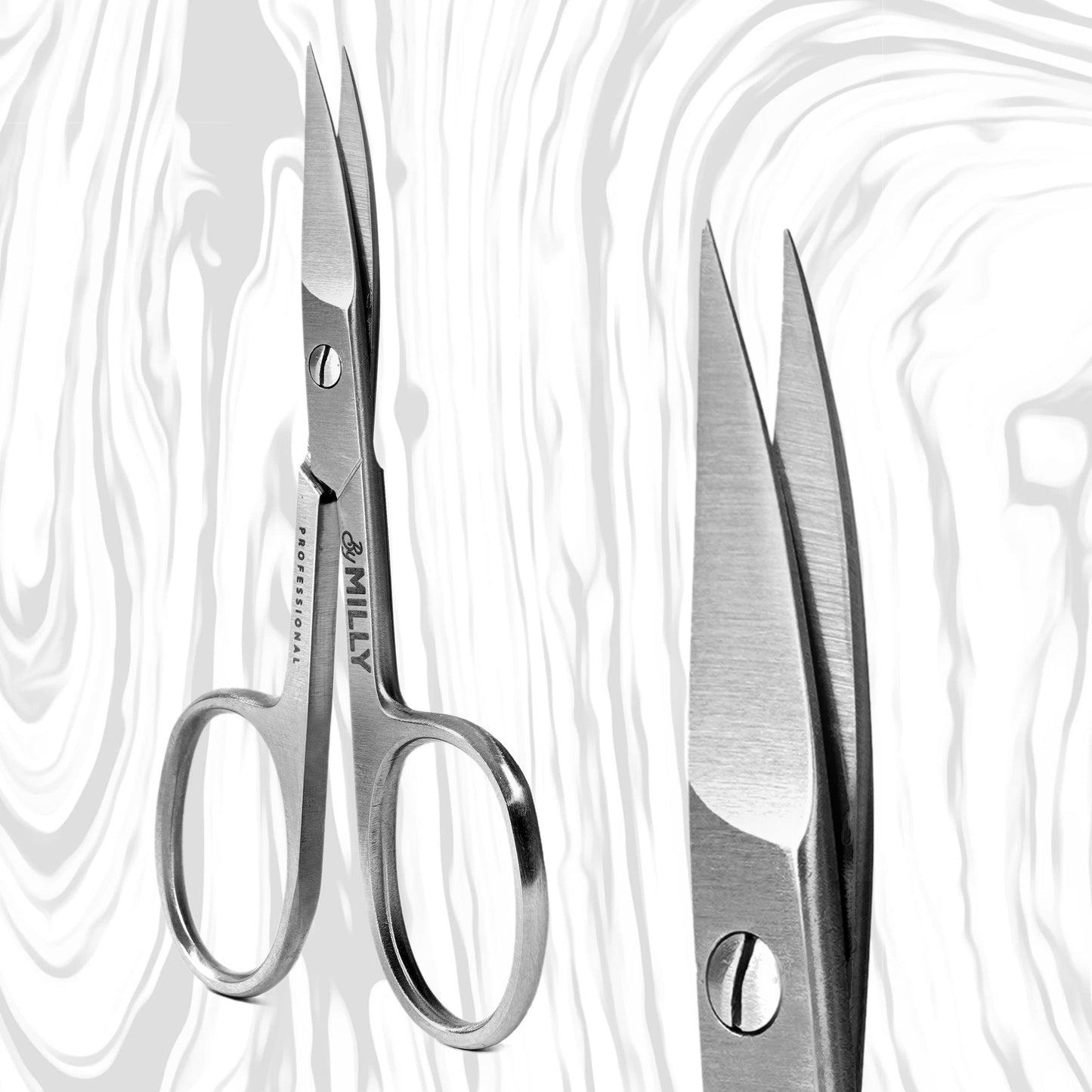 By MILLY High Carbon Stainless Steel Professional Nail Scissors for Manicure | Razor Sharp Curved Blade Beauty Scissors for Women (Silver)