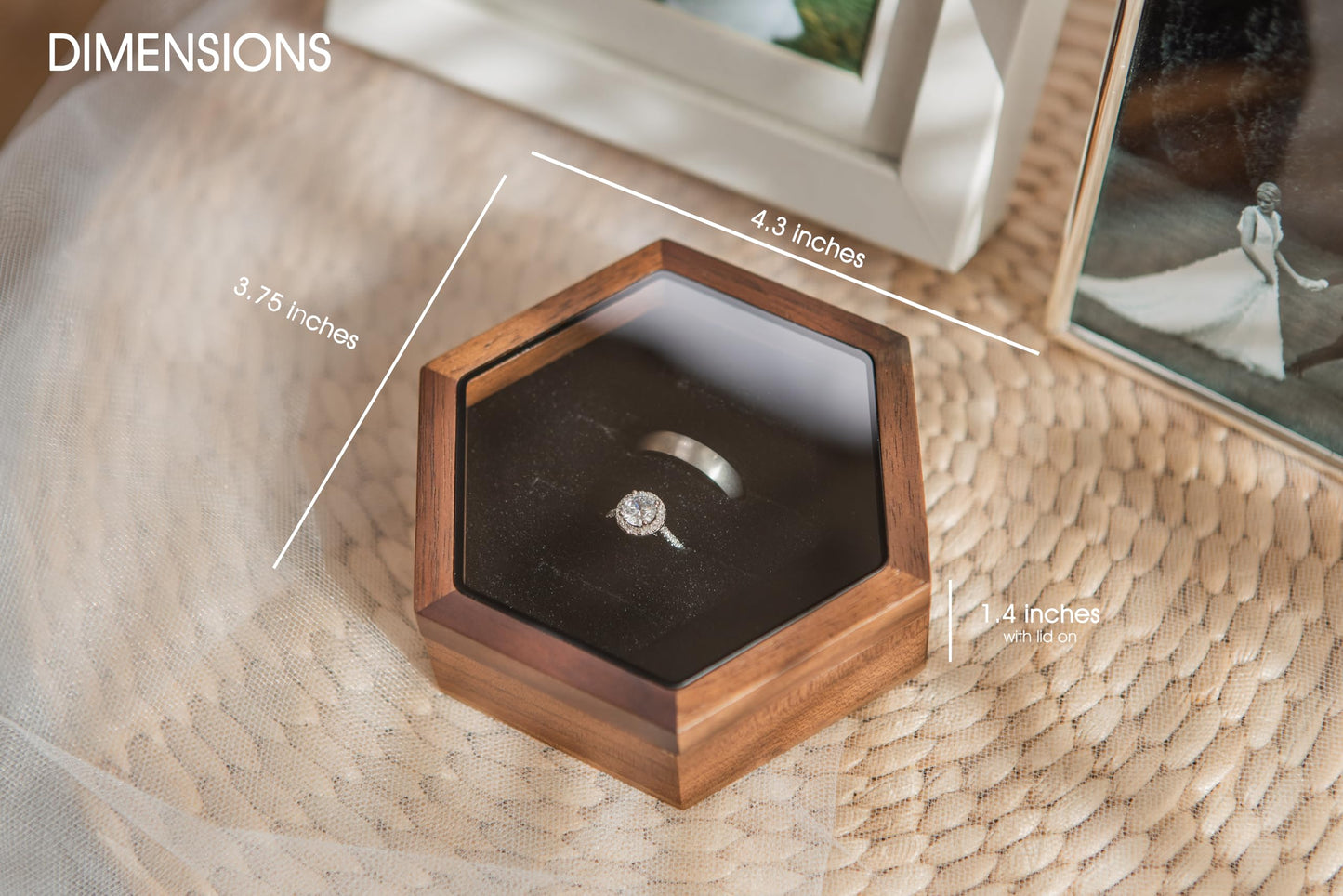 MUUJEE Wooden Hexagon Jewelry Box w/Magnetic Lid - 4.30 x 3.75 x 1.4 Rustic Classy for Jewelry Box Storage, Wedding Rings, Ceremony Ring Bearer