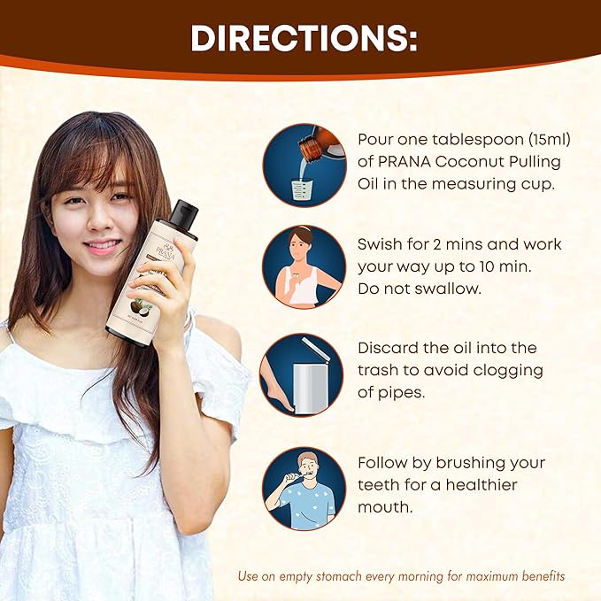 PRANA Coconut Pulling Oil Mouthwash with Tongue Scraper- Ayurvedic Oils for Clean Rinse with Coconut Oil & Clove & improving Teeth & Gum Health - Teeth Pulling Oil Keeps Your Mouth Refreshed- (4 Pack)