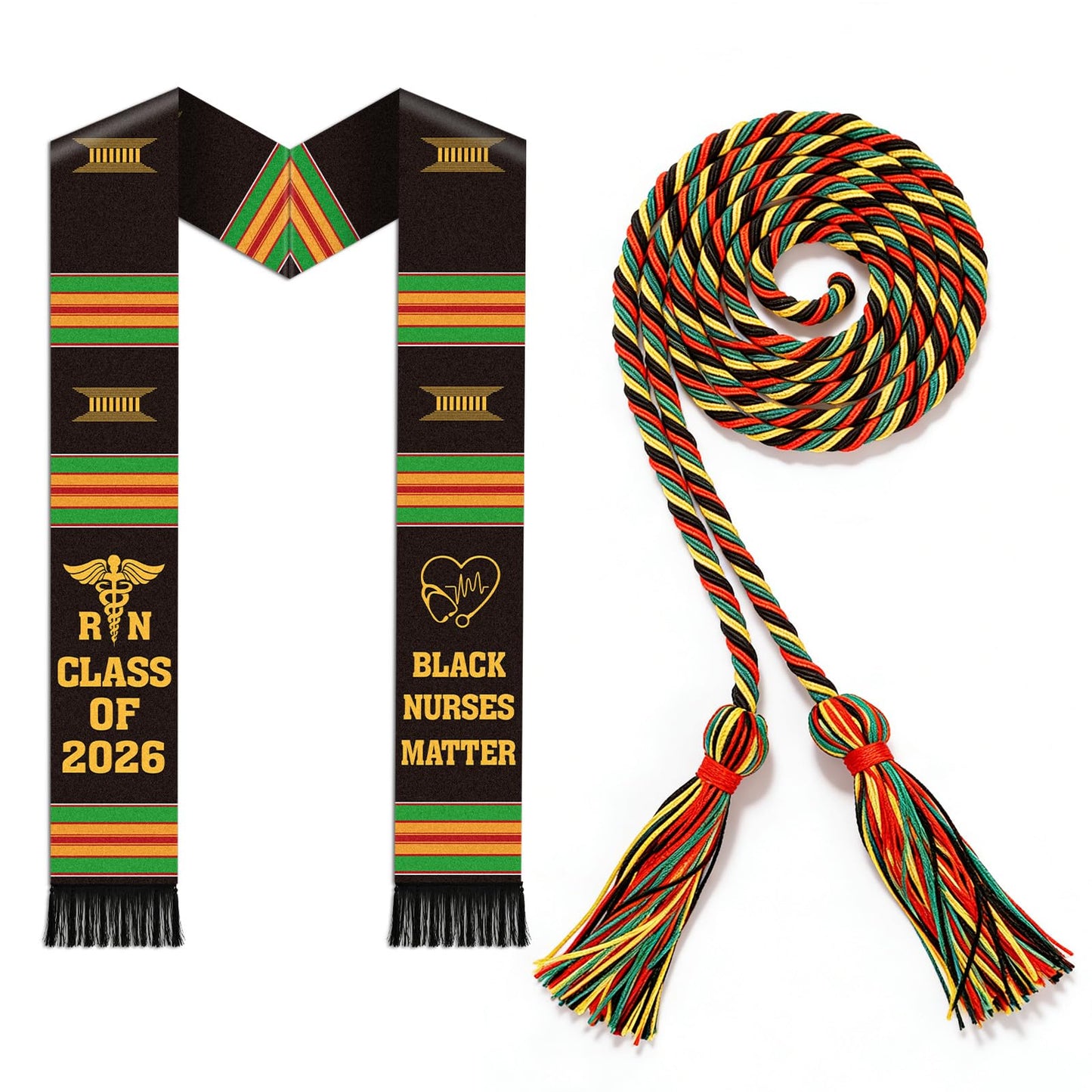 Silkovahamd RN Black Nurses Grauation Stole - Kente Graduation Stole Honor Cord, 2026 Nursing School Black Female Nurse Graduates Medical Academic Ceremony Accessory Gifts