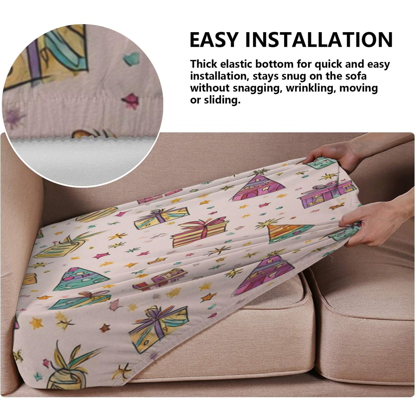 pnyoin Colorfule Gift Box Stretch Individual Seat Sofa Cushion Covers Elastic Couch Cushion Cover Slipcover Sets -4 Piece Sofa Cushion Covers