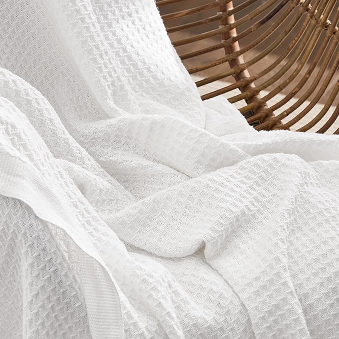 Bedsure 100% Cotton Large Blanket Oversized King for Bed - Breathable Waffle Weave Blanket for Summer Spring, Couch Cover, White, 120x94 inches