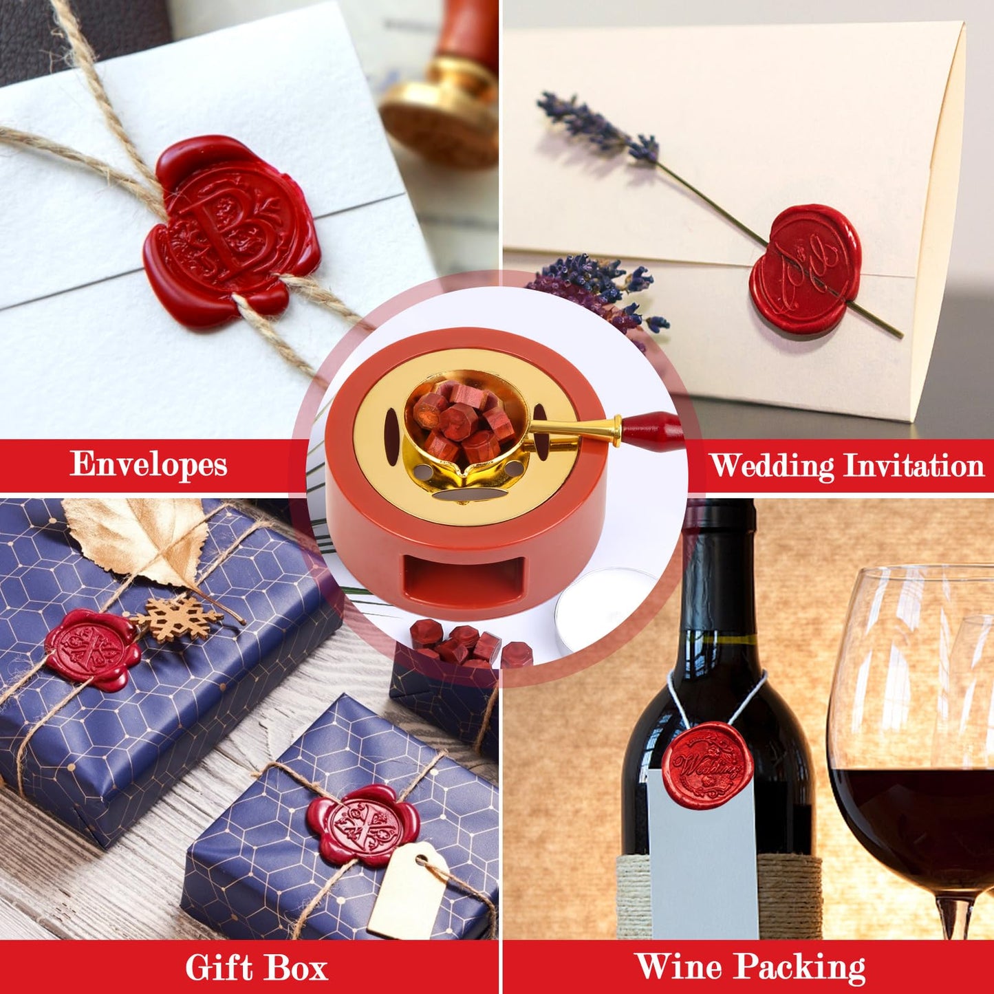 Red Wax for Letters Stamp Seals, Paxcoo 312pcs Stamp Wax Kit with Red Wax Seal Beads, Wax Seal Warmer, Wax Spoon and Tealight Candles for Wax Envelopes Mail and Wedding Invitations