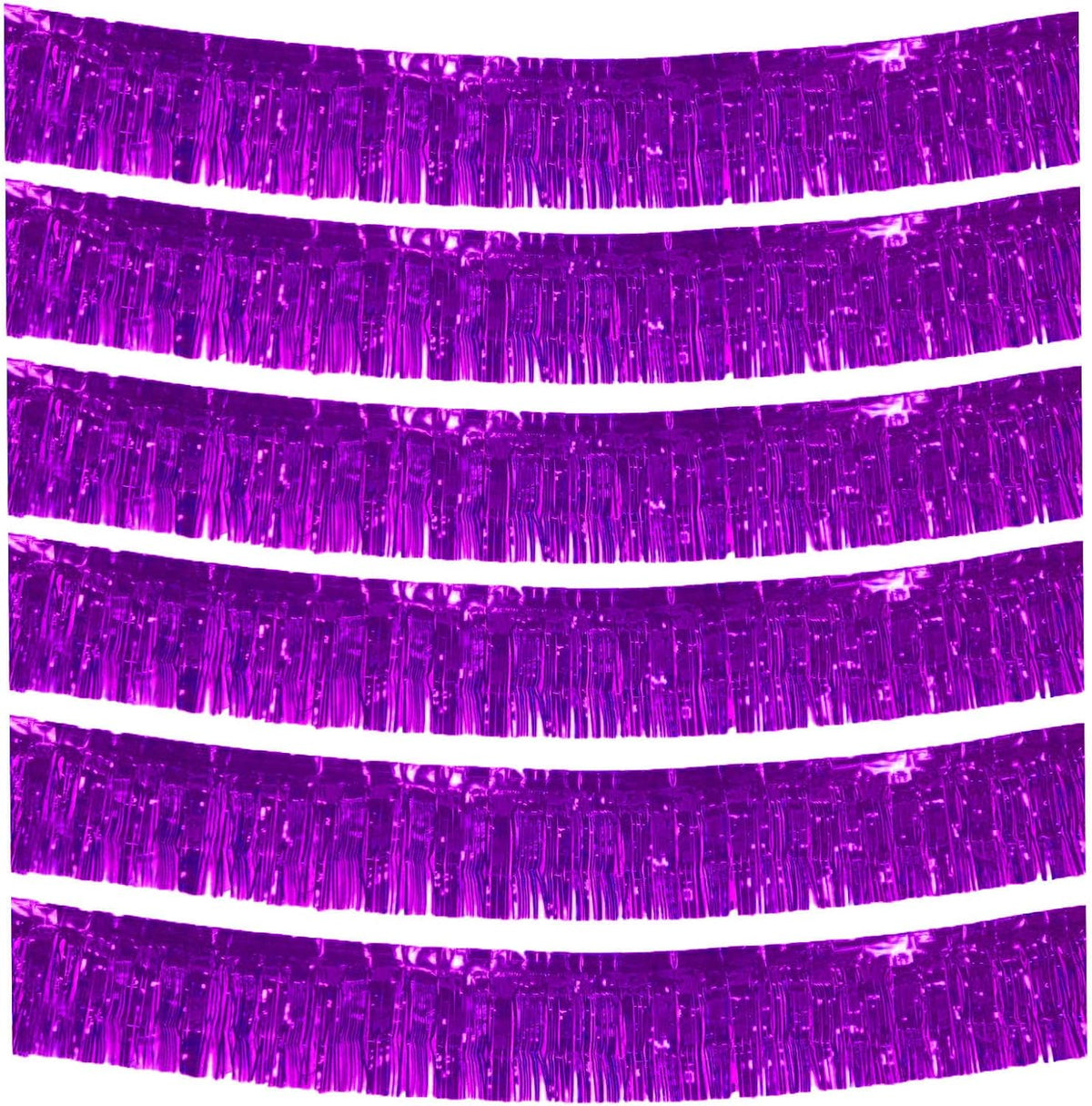 6 Packs 10 Feet Foil Fringe Garland Metallic Foil Tinsel Fringe Garland Wall Hanging Fringe Banner for Parade Floats, Wedding, Christmas，Birthday Party Halloween Decor (Purple)