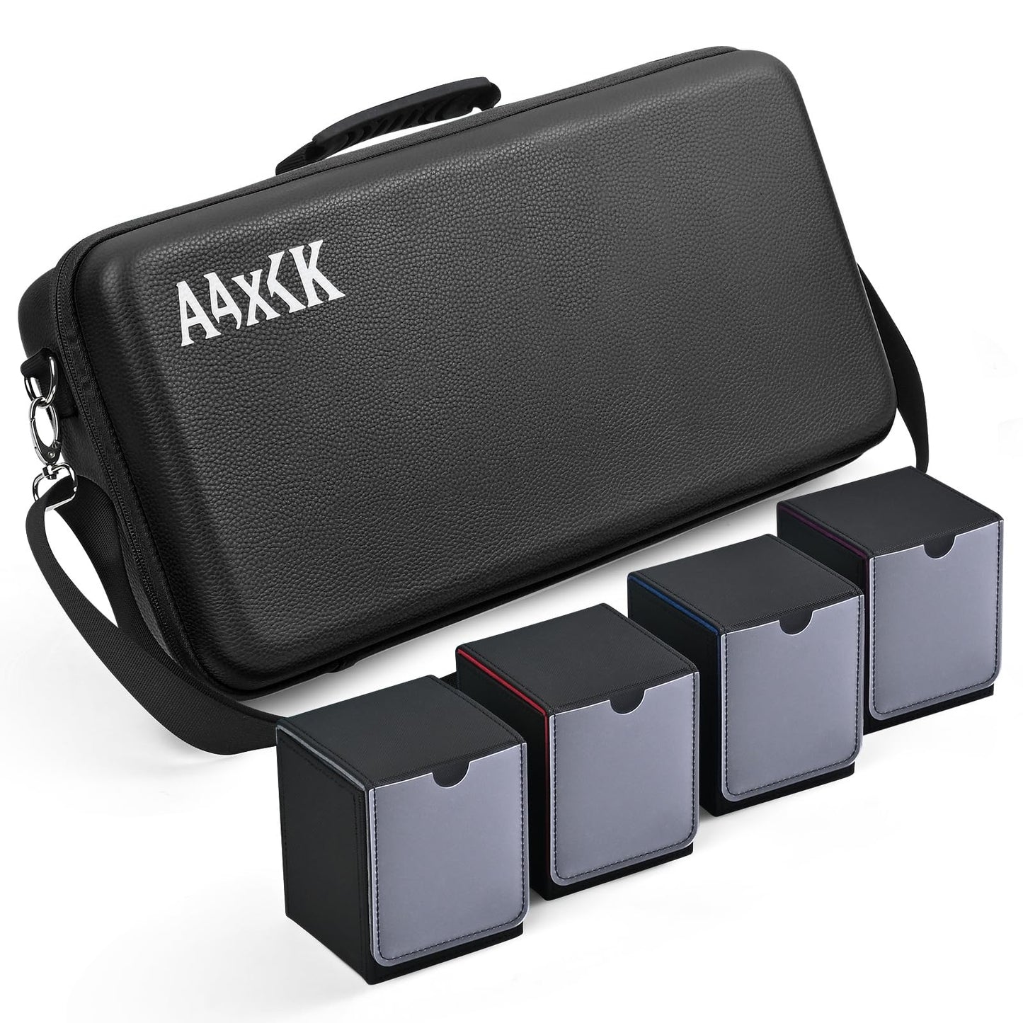 Playmat & Deck Box Carrying Case – For TCG/CCG/MTG Gamemat with 4 Deck Boxes, 3 Compartments for Playmat, Deck Box and Dice, with Adjustable Shoulder Strap, Handle, Fits 14",15”,16" Playmats Black