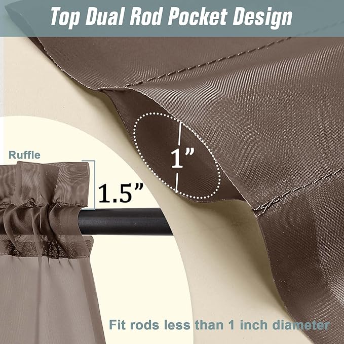 Chocolate Sheer Curtains 84 Inches Long 2 Panels, Elegant Airy Transparent Light Filtering Window Curtains, Window Drapes for Living Room Bedroom, Top Dual Rod Pocket Design, 2x42Wx84L Inches
