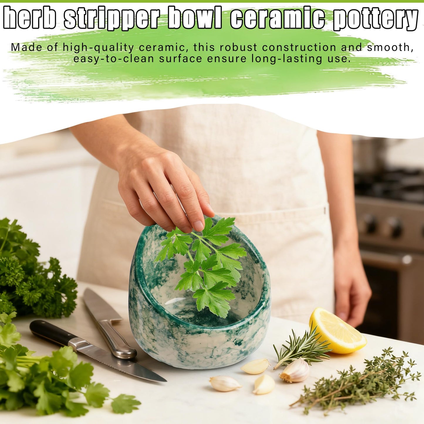 Herb Stripper Bowl, Pottery Herb Stripper Bowl, Kitchen Gadget for Fresh Leaf Stripping, Parsley, Thyme, Decorative Ceramic Glazed Handmade