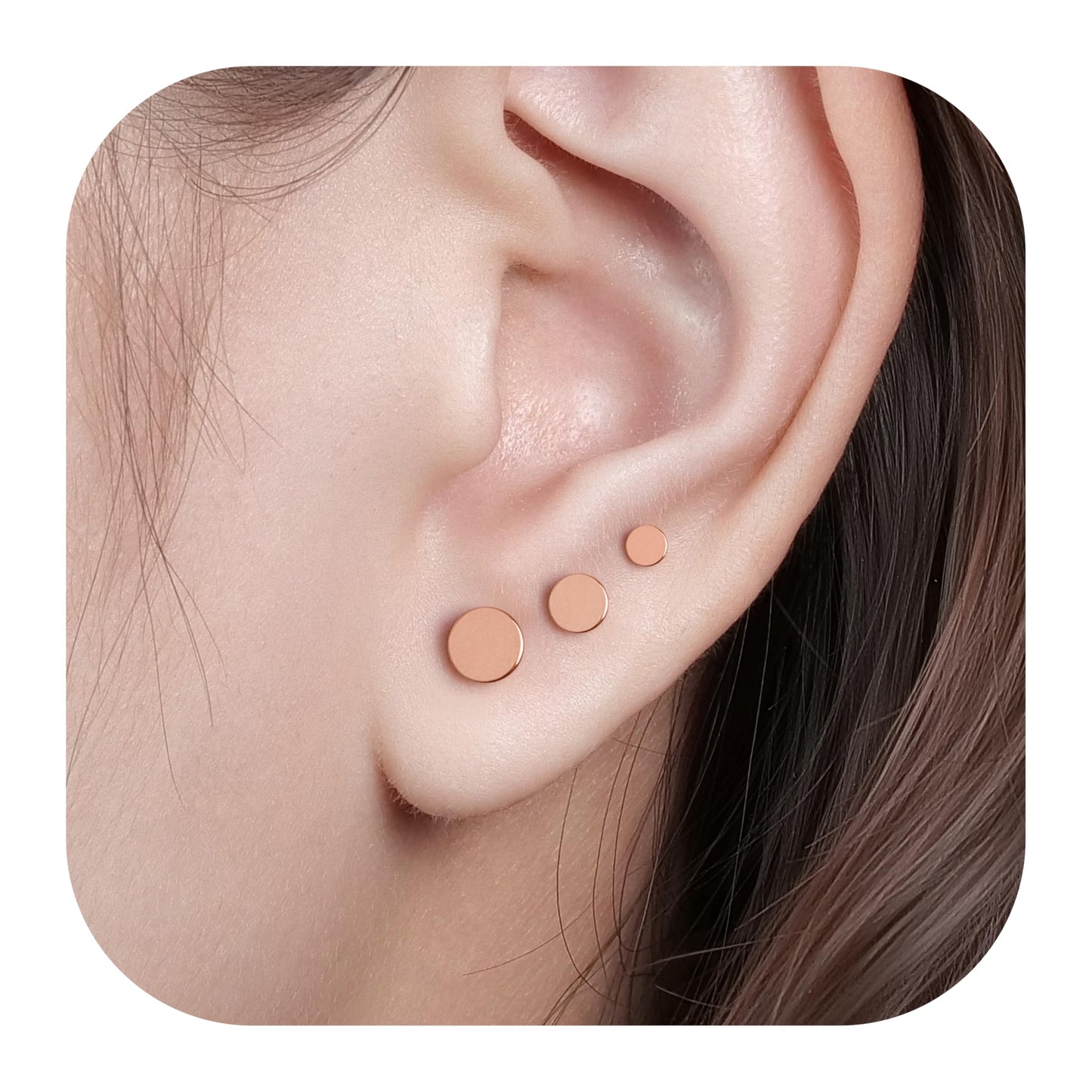 limerencia G23 Hypoallergenic Titanium Screw on Back Flat Back Dot Stud Earrings, 3mm/4mm/5mm Simple Classic Cartilage Non-Nickel Stud Earrings for Women Men(5mm,Rose Gold)