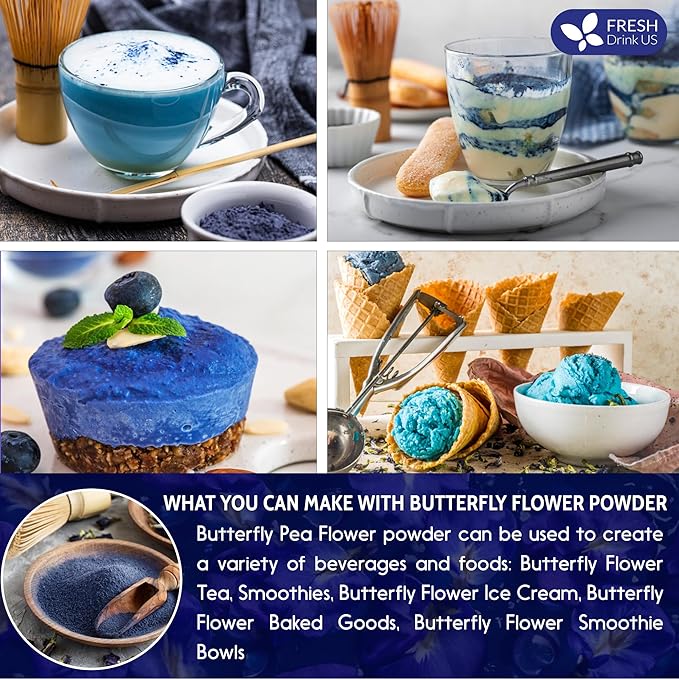 FRESHDRINKUS 6.5oz Butterfly Pea Flower Powder, 100% Natural and Pure, No Additives, No Gluten, No Sugar, Vegan