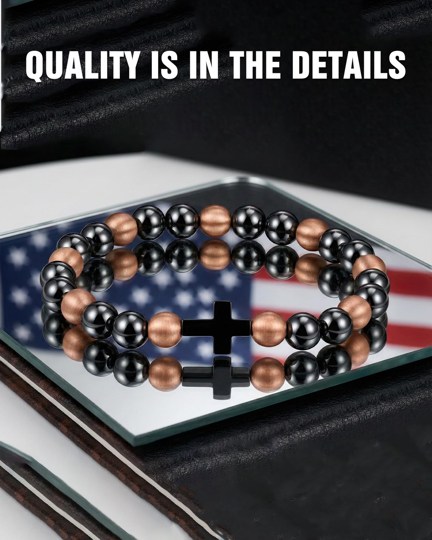Jecanori Copper Magnetic Bracelet for Men Women, 3800 Gauss Pure Copper Jewelry with Stretch Beads（25 Beads）, Unisex Spiritual Gift, Birthday Gifts for Parents, Hematite Bracelet for Mom Friends