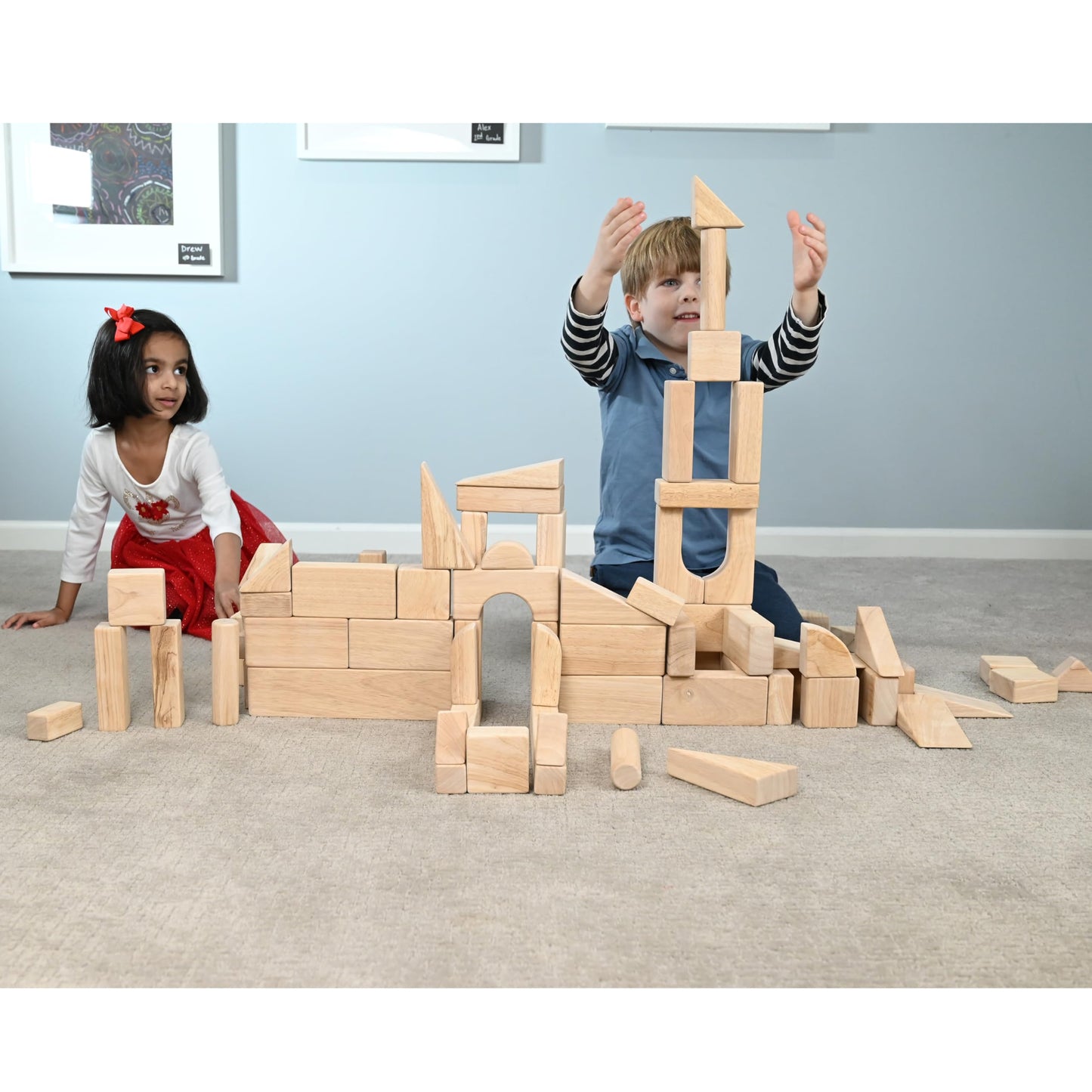 Constructive Playthings Wooden Blocks for Kids, 82-Piece Set with 13 Shapes, Educational Toy for Ages 2+, Ideal for Classrooms, Early Learning, Cooperative Play
