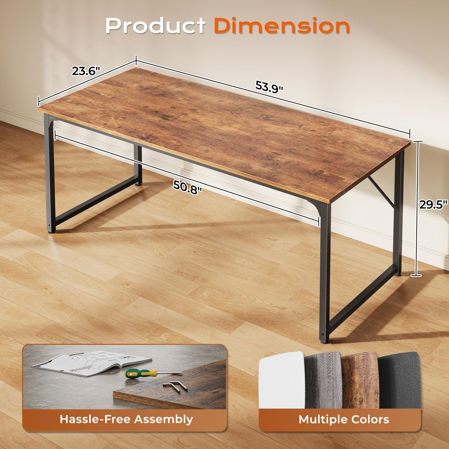 PRAISUN 55 X 24 Inch Computer Desk with Deeper Desktop, Gaming Office Writing Work Desk for Home Office, Study, Bedroom, Work from Home, Metal Frame, Rustic Brown