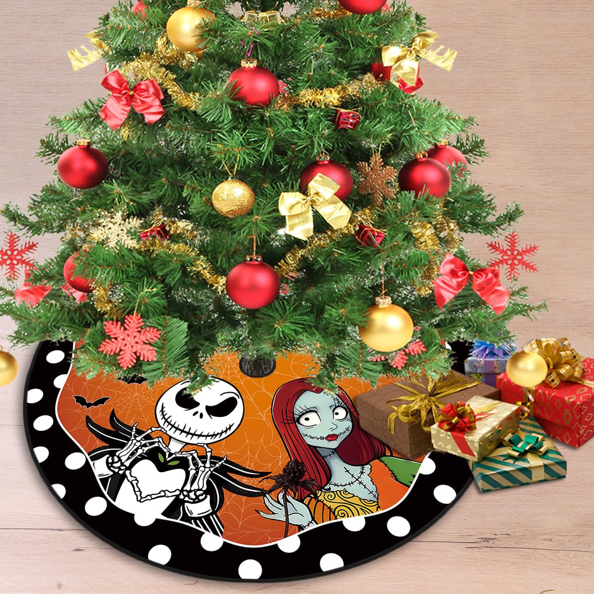 Halloween Tree Skirt 48 Inch Pumpkin Ghost Spooky Skeleton Tree Collar Halloween Decorations for Home Party