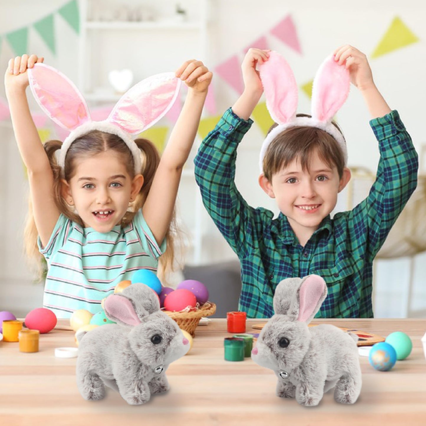 A-SZCXTOP Easter Hopping Rabbit Electronic Interactive Pet Plush Bunny Toy with Sounds Movements Animated Walking Wiggle Ears Twitch Nose for Toddlers Kids (Brown)