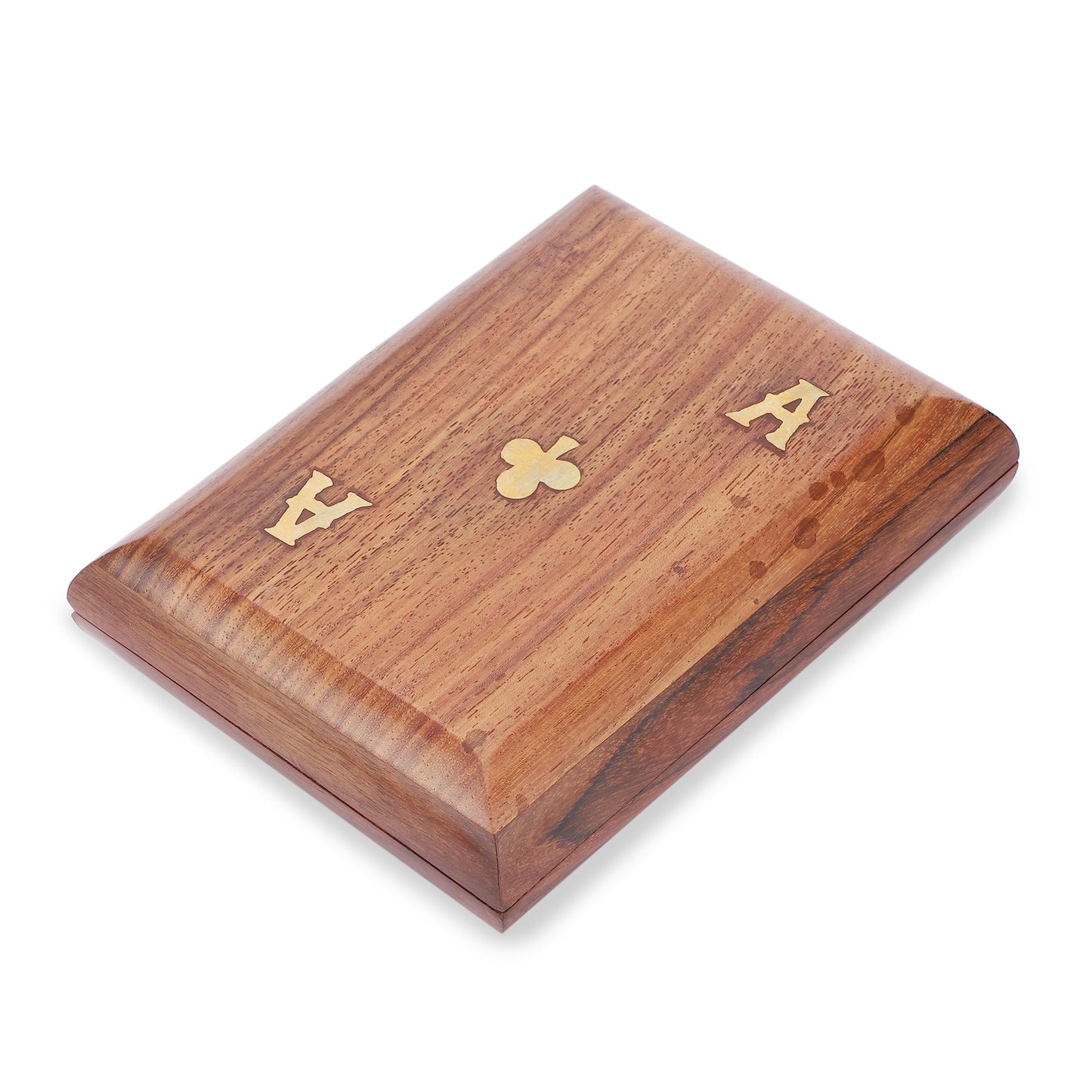 Ajuny Handcrafted Wooden Double Deck Playing Card Box Holder Decorative Storage Case Organizer With 2 Set of Playing Cards Anniversary Housewarming Gifts (15x12 cm)