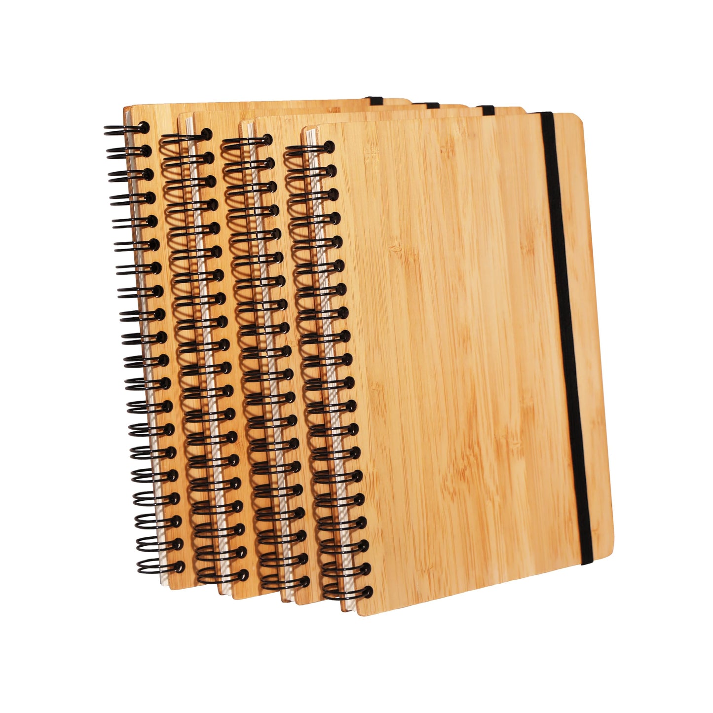 CWUINT 4 Packs Lined Bamboo Notebook Journals, Wooden Notebooks 80 Pages, 5" * 7" Hardcover Notebook College Thick Paper Notebook, Journaling Notebook for Work Women Men School