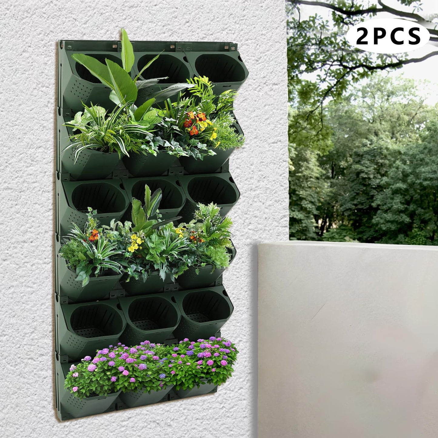 Eapmic Vertical Wall Planter with 36 Pots, Hanging Garden Plant Flowerpot Holder, Stackable Wall-Mounted Planter, Balcony Planters for Flowers Vegetables Fruits (Army Green, 36 Pots)
