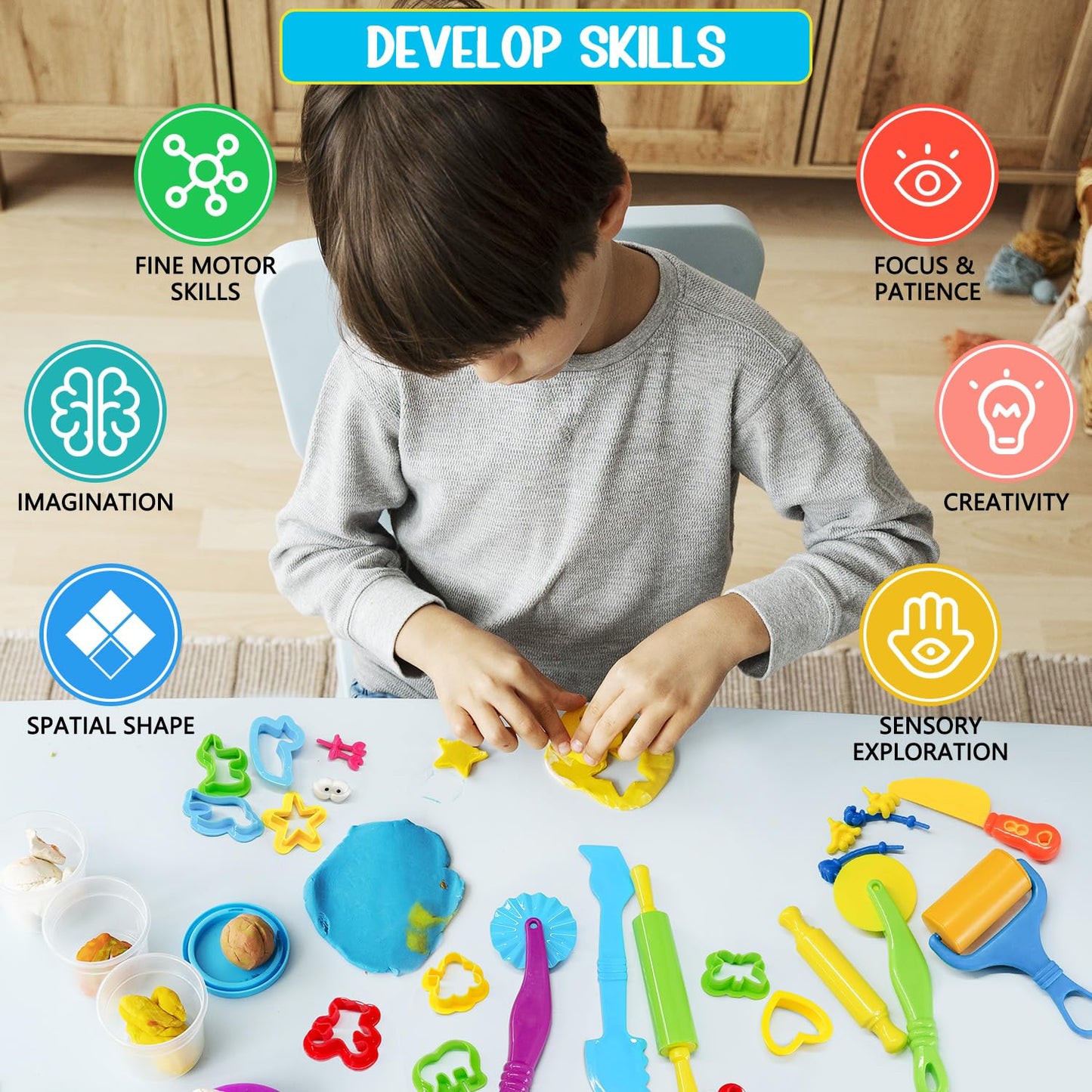Playdough Tool Kit, 28 Pcs Basic Clay and Dough Tools Starter Set for Kids Ages 3+ Creative Play Accessories with Various Shape Molds & Cutters, Sensory Clay Toys Gifts for Back to School Christmas