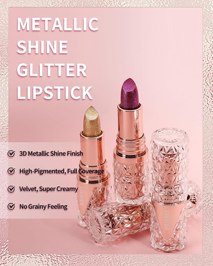 Glitter Metallic Shimmer Brown Lipstick Long Lasting,Diamond High Pigmented Nude Red Metallic Matte Liquid Lipstick Non-Stick Lip Gloss,Transferproof Lip Color Lip Stick Makeup for Women-05