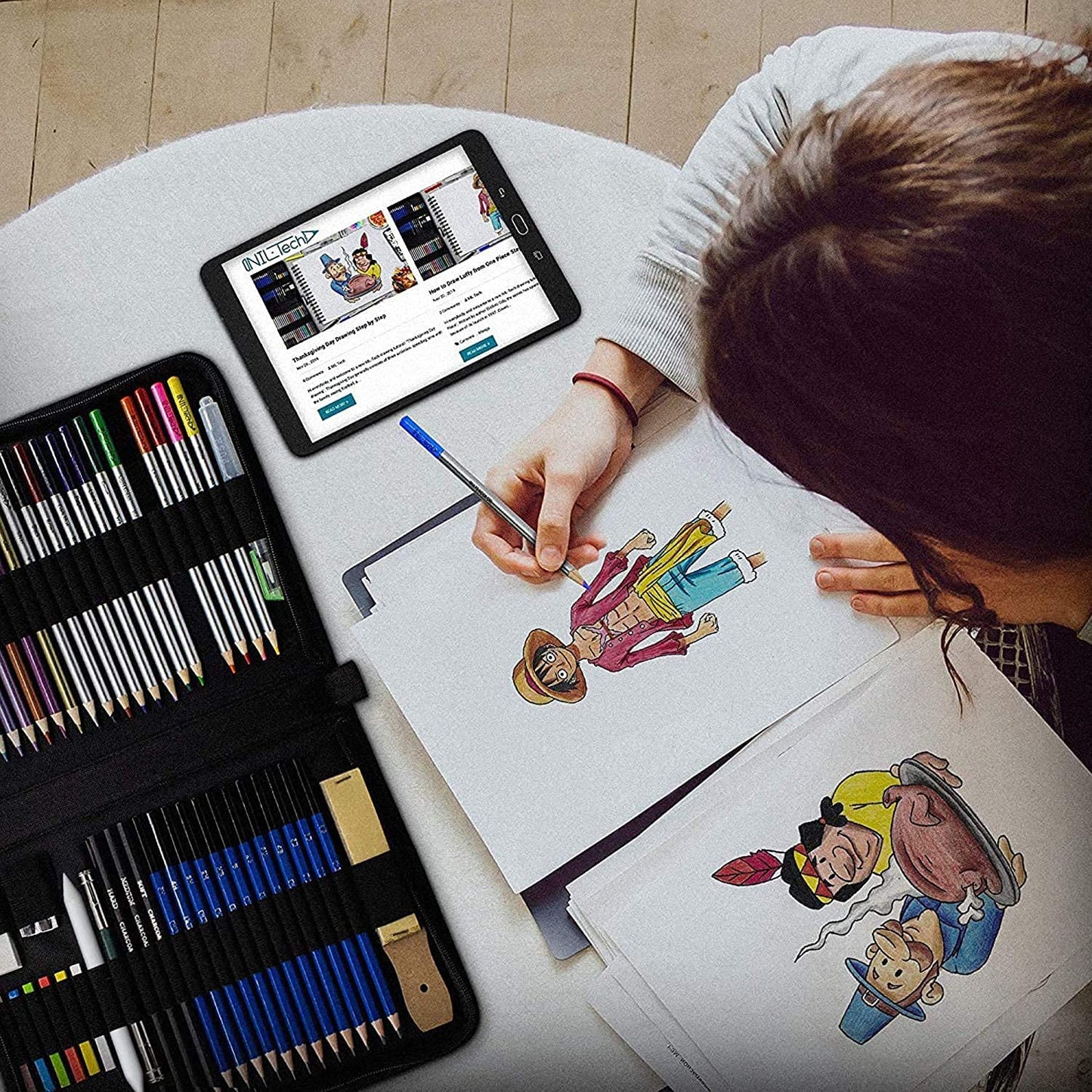 NIL - TECH 55-Piece Drawing Pencil Set – Colored, Graphite & Charcoal Pencils with Case & eBook – Art Supplies Kit for Beginners, Students & Adults – Sketching, Shading & School Gift Set
