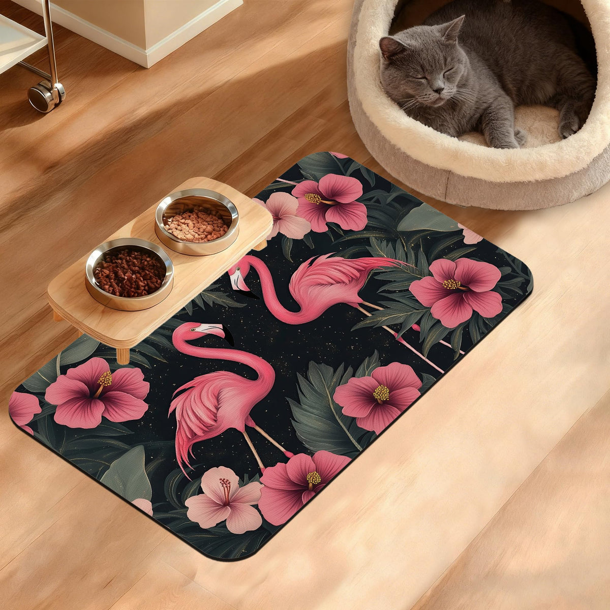 Tropical Palm Dog Food Mat,Exotic Leaves Floral Absorbent Pet Feeding Mat for Food and Water Bowl,Quick Dry Dog Placemat Non Slip Rubber Backing Waterproof Pet Supplies 16" x 24"