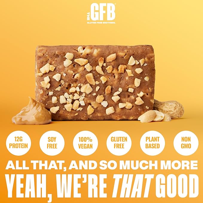 The GFB Peanut Butter Protein Bars - Gluten Free, Plant Based, Non GMO, Sustainably Made – Ridiculously Tasty, Healthy, Vegan, Nutrition Snack Protein Bars, 2.05 oz (12 Count)