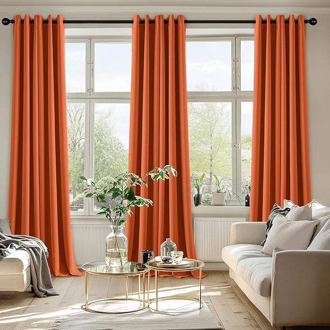 MIULEE Orange Blackout Curtains for Bedroom Living Room 96 Inches Long 2 Panels, Thermal Insulated Room Darkening Fall Drapes Solid Grommet Noise Reduction Light Blocking Window Treatments 40x96 Inch