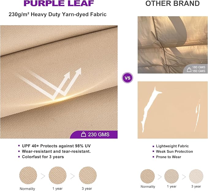 PURPLE LEAF 10' x 13' Aluminum Outdoor Pergola Wind-Resistant Retractable Pergola with Double Sun Shade Canopy Heavy-Duty Metal Pergola for Patios Backyard Deck Garden, Khaki