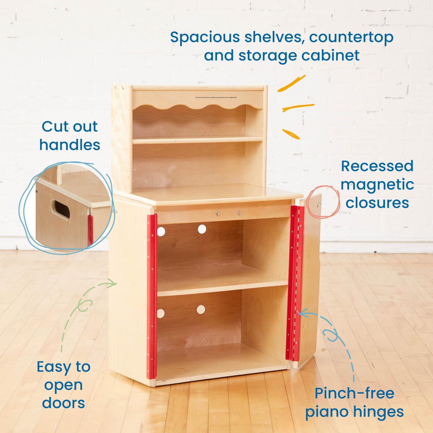 ECR4Kids Wooden Pretend Play Kitchen Storage Cupboard for Kids, Montessori Furniture, Natural