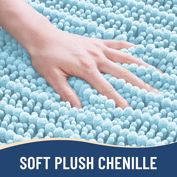 Arotive Luxury Chenille Bathroom Rug Mat, Extra Soft Thick Absorbent Shaggy Bath Rugs, Non-Slip Machine Wash Dry, Plush Bath Mats for Bathroom, Shower and Tub, 47x32, Blue