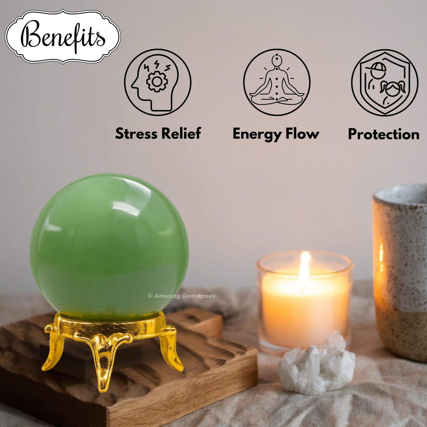 Amazing Gemstone Green Aventurine Crystal Ball with Stand - 2 Inches Crystal Sphere Meditation Balls for Witchcraft and Decorative Balls