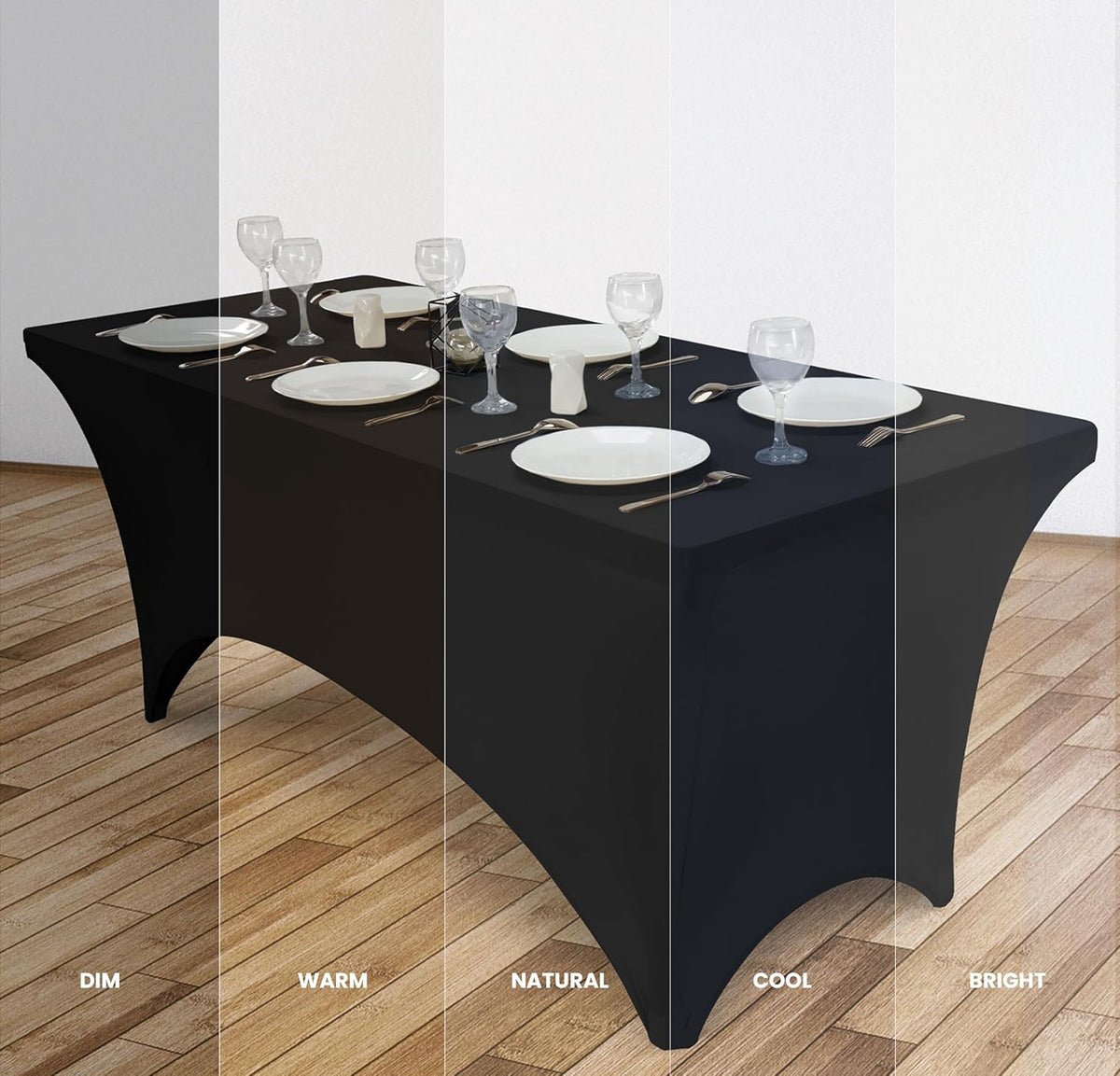 Utopia Kitchen 8FT Spandex Tablecloth [2 Pack, Black] 200 GSM Stretch, Fitted, Washable and Wrinkle Resistant Table Cloth Rectangle Cover for Trade Shows, Wedding, Parties [96Lx30Wx30H Inch]