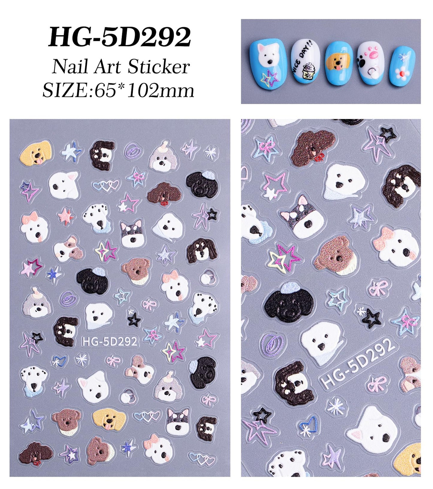 SIMAYKUWA Cute Style Japanese Inspired Embossed Cute Dogs Adorable Cats Tanuki DIY Nail Stickers - Everyday Nail Art Decorations A Set of 4 Sheets
