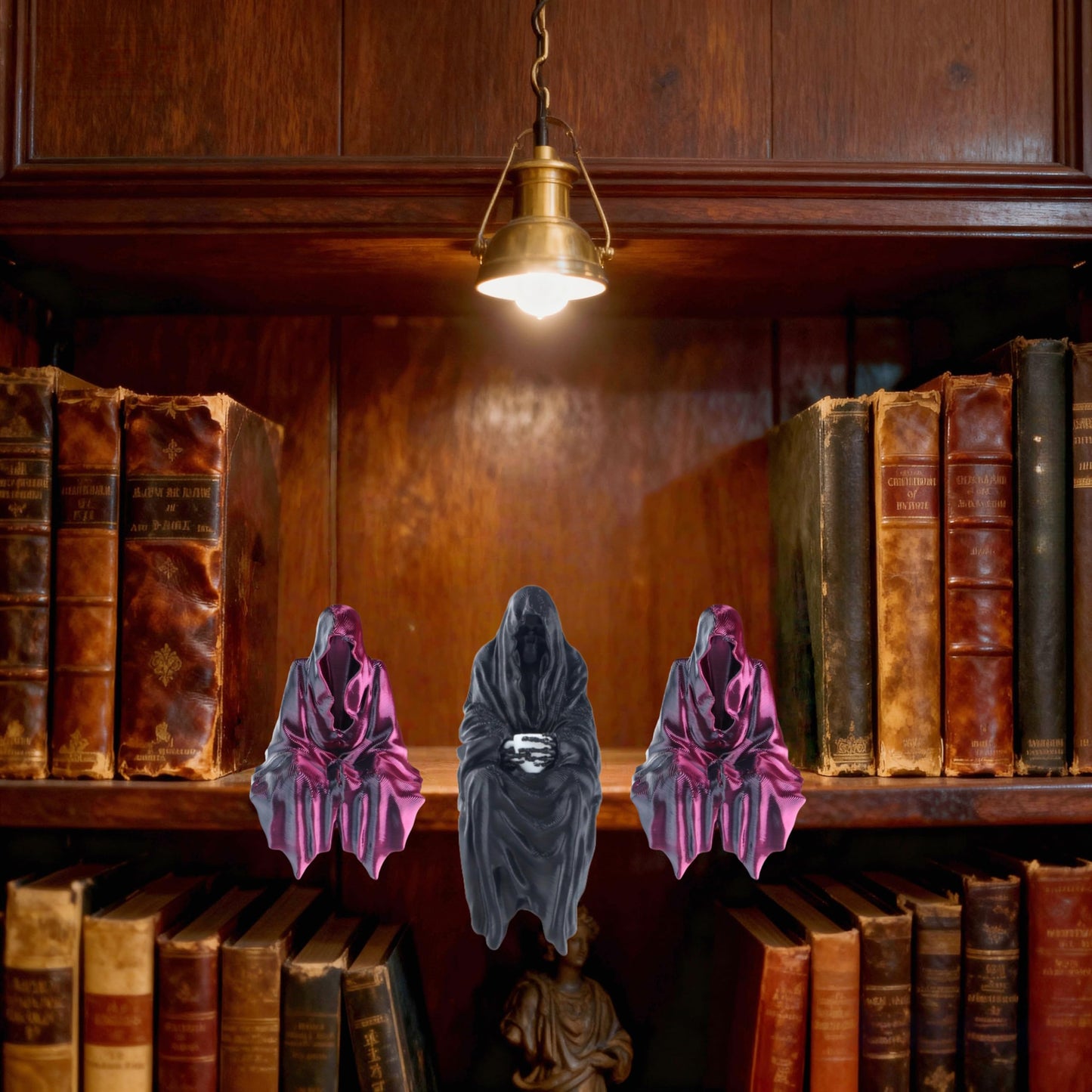 YOUSCPN 3 Pack Hallowen Gothic Decor Sitting Statue | Desktop 3D Printed Figure | 1Pack 4" Black & 2 Pack 2'' Purple Devil Hand Statues for Home Decoration