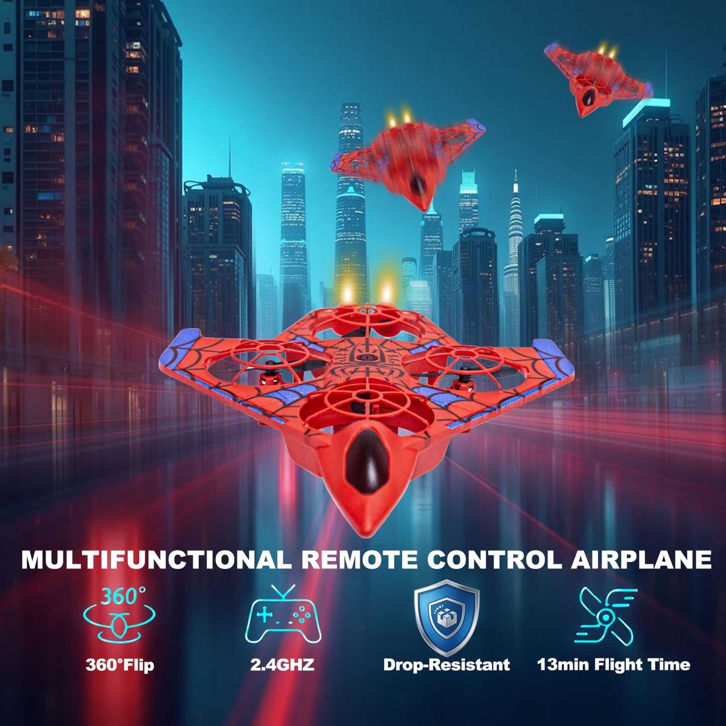 LIHBCAIYI Remote Control Airplane,RC Plane for Adults with LED Lights 360° Flip Fighter Jet Drone Flying Toys Easy to Fly for Beginner 14+ Years Old (Red)