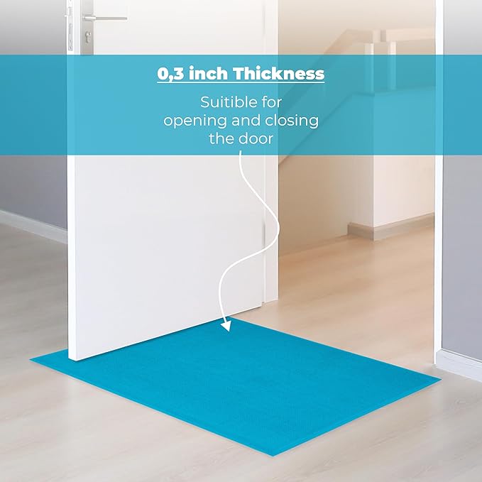 Cotton Paradise 100% Cotton Non Slip Bath Mats for Bathroom, 20x34 inch Soft Absorbent Quick Dry Machine Washable Floor Bath Mat, Aqua Blue Bath Rug