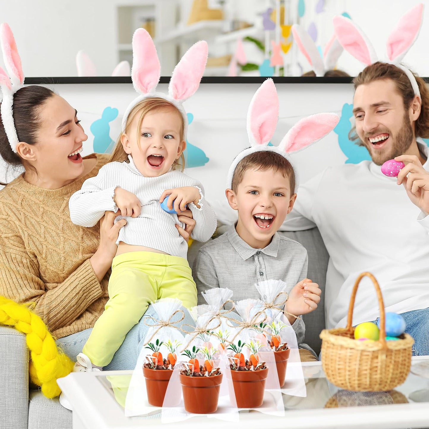 Simgoing 24 Set Mini Easter Baskets Bulk Tiny Easter Party Favors DIY Craft Kit Gifts Decorative Terracotta Pot with Carrots Supplies for Easters Basket Stuffer Spring Classroom Activities Decoration