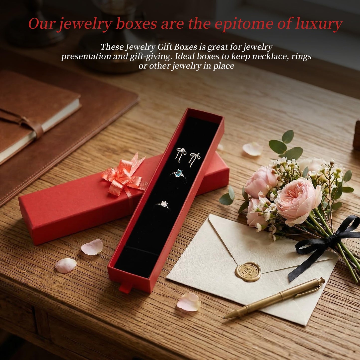 MATUFF 12-Pack Drawer Style Jewelry Gift Boxes with Sponge Insert, 8.7"x1.8"x1.2" Necklace & Bracelet Display Box for Presentation, Cardboard Storage Organizer for Pendant, Ring, Earring - Red