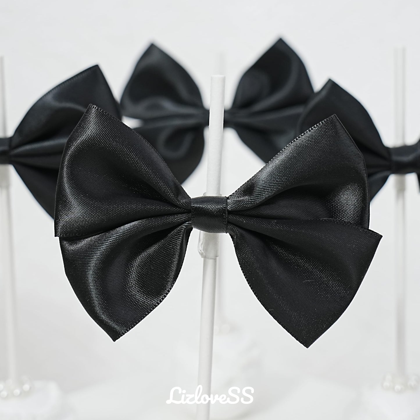 LIZLOVESS Black Self Adhesive Satin Ribbon Bows for Gift Wrapping 3.5 Inch Premade Black Stick on Bows for Crafts, Wedding Decor, Birthday Party Decoration, Baby Shower, Treat Bags (36 Pack)